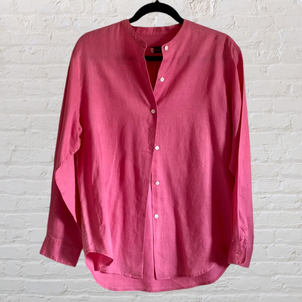 HOT PINK J CREW LINEN BUTTON UP SHIRT BLOUSE TOP